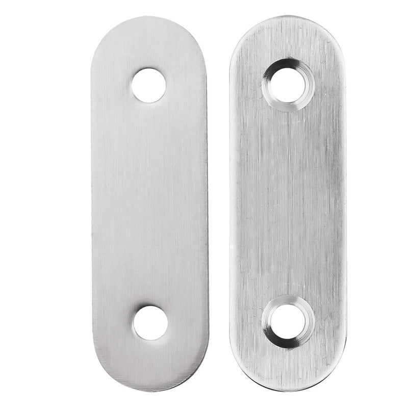 TOPPROS Pack of 50 Flat Corner Brace Plates Metal Joining Plates Connector Repair Bracket with Fixing Screws,2 inchx0.6x0.08 inch, 2 Holes,Stainless Steel, Silver Color - Image 2